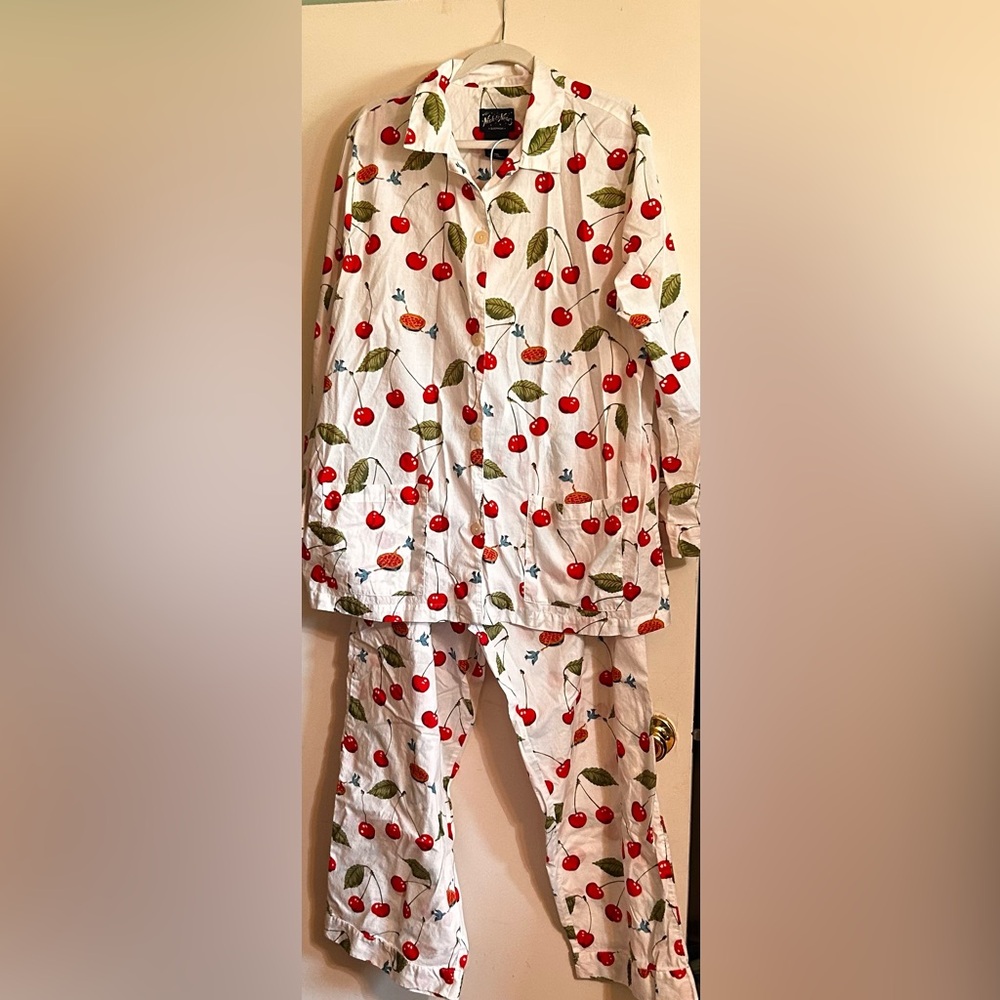 Nick & Nora White Pajama Set with Cherry Print